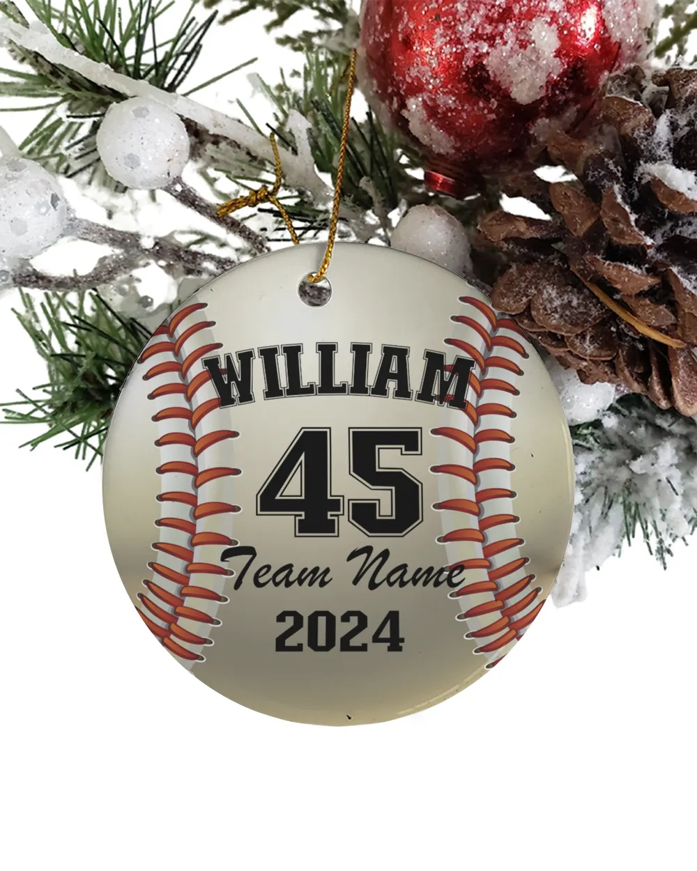 Personalized Custom Number Name Baseball Ornament  Gifts For Christmas Circle Ceramic Ornament white one-side single