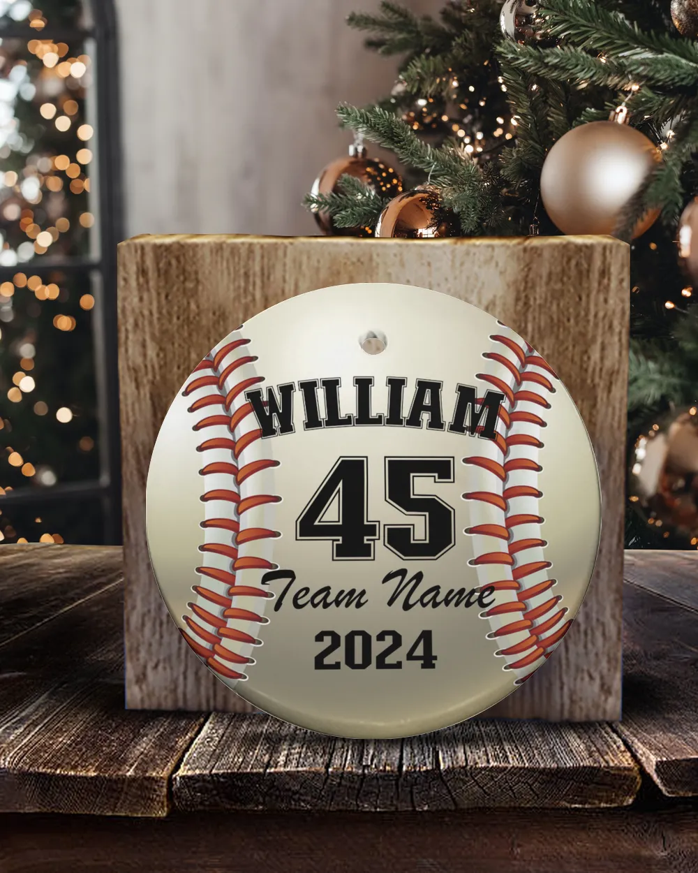 Personalized Custom Number Name Baseball Ornament  Gifts For Christmas Circle Ceramic Ornament white one-side single