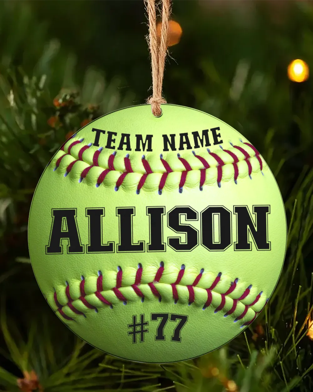 Personalized Custom Number Name Softball Ornament  Gifts For Christmas Circle Aluminium Ornament white one-side single