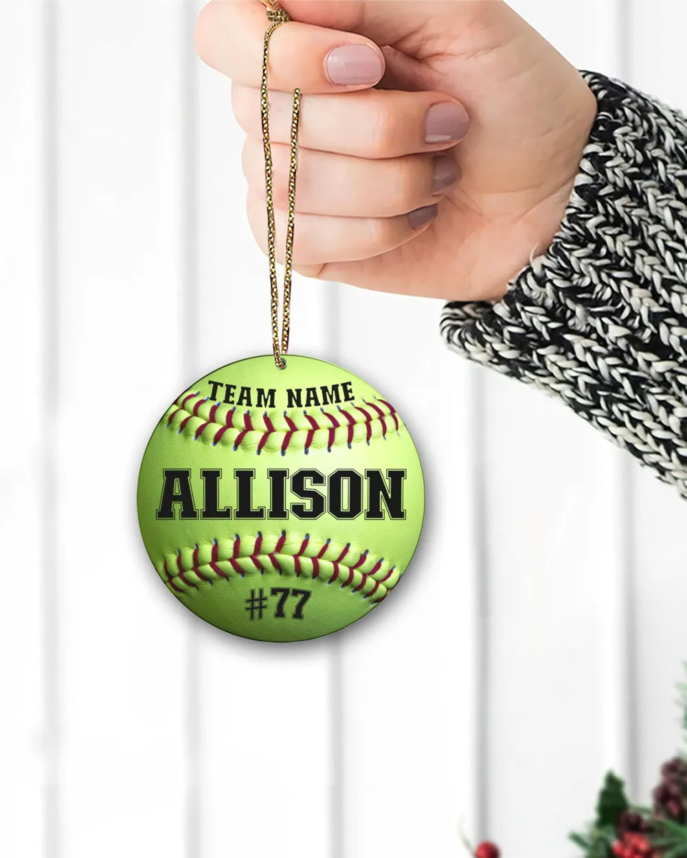 Personalized Custom Number Name Softball Ornament  Gifts For Christmas Circle Aluminium Ornament white one-side single