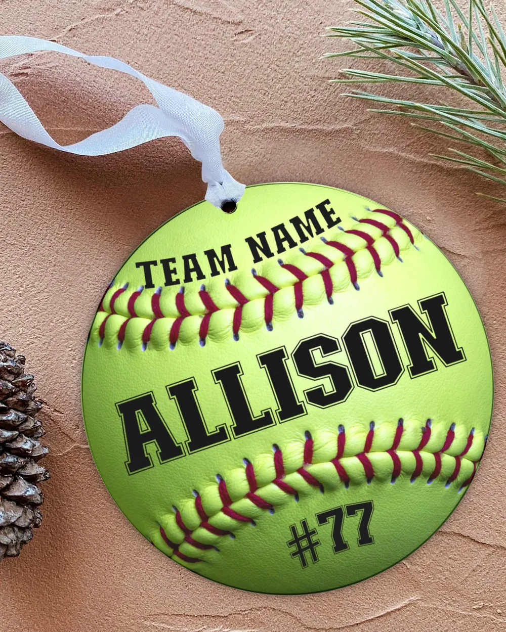 Personalized Custom Number Name Softball Ornament  Gifts For Christmas Circle Aluminium Ornament white one-side single
