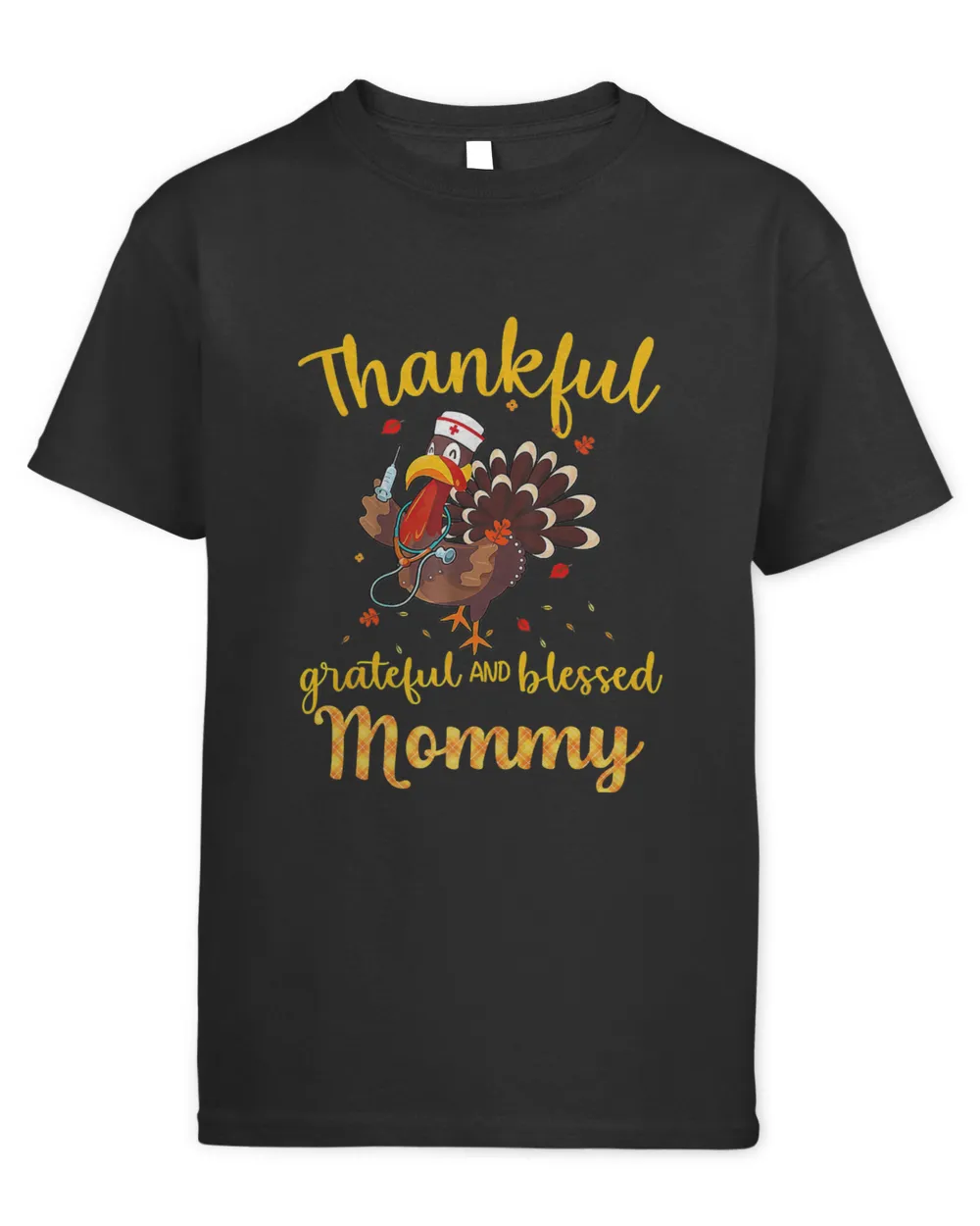 Thankful Grateful Blessed Mommy Plaid Turkey Thanksgiving Premium T-Shirt