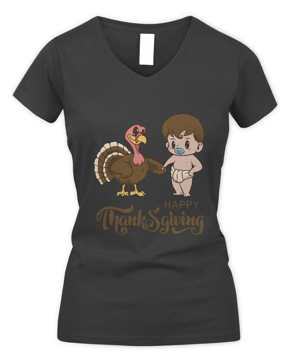 Cute baby and turkey Happy Thanksgiving for Boys Kids T-Shirt