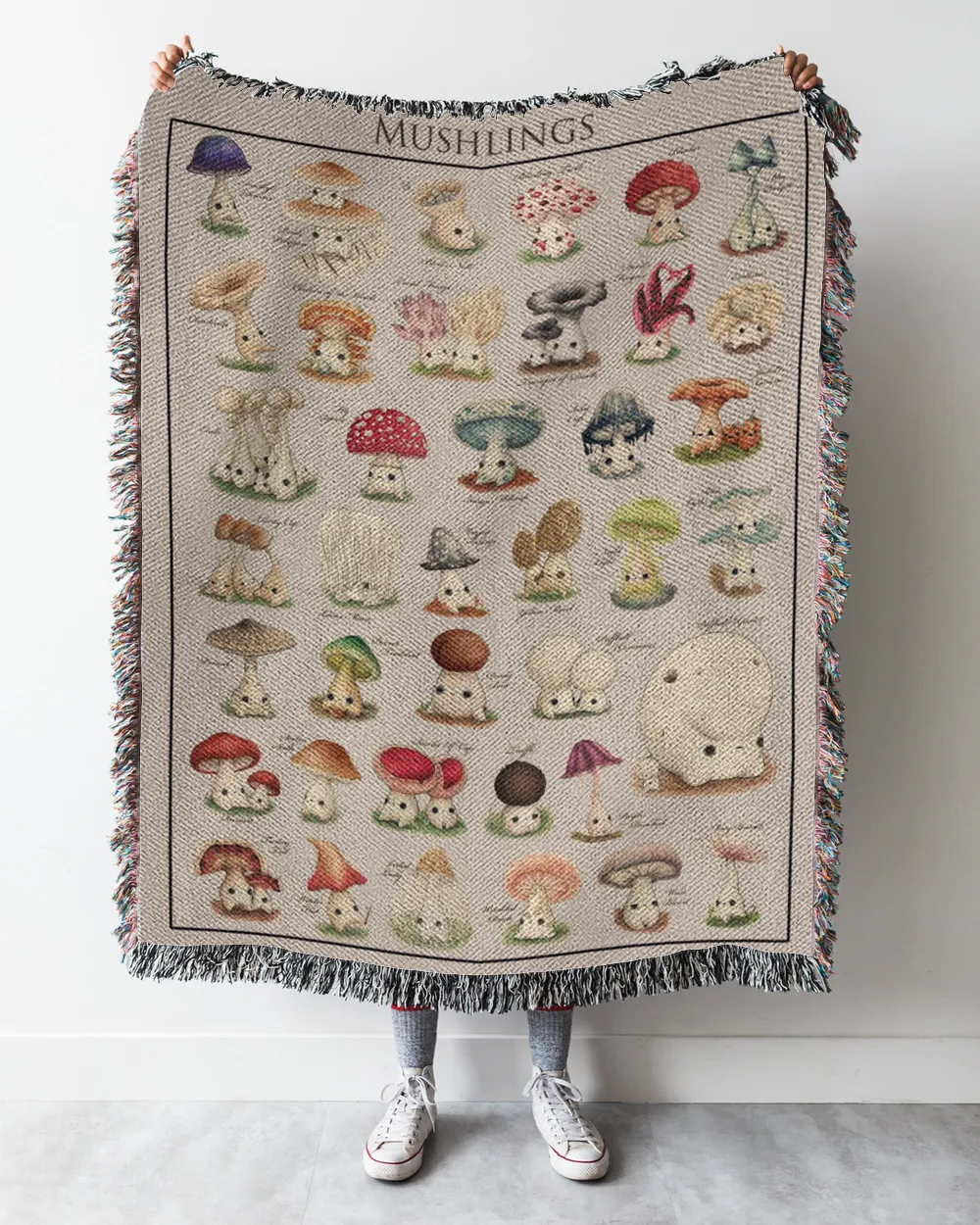 Mushling Woven Queen Blanket, Mushroom Fungi Tapestry Blanket