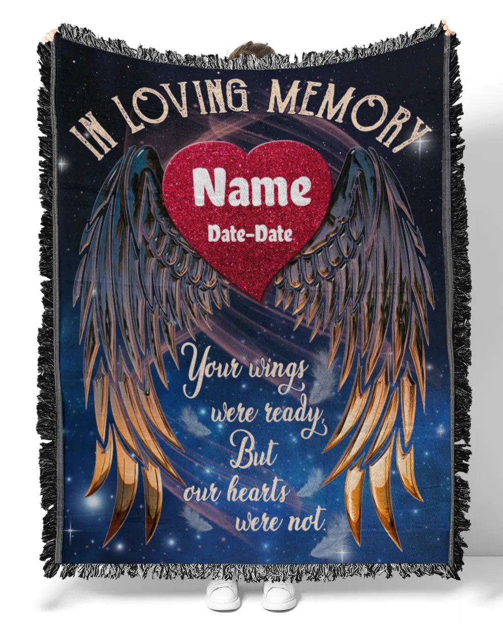 PERSONALIZATION - Blanket - In Memory loving - Your Wings Were Ready, But Out Hearts Were Not. Woven Blanket (60x80in) black 60x80in