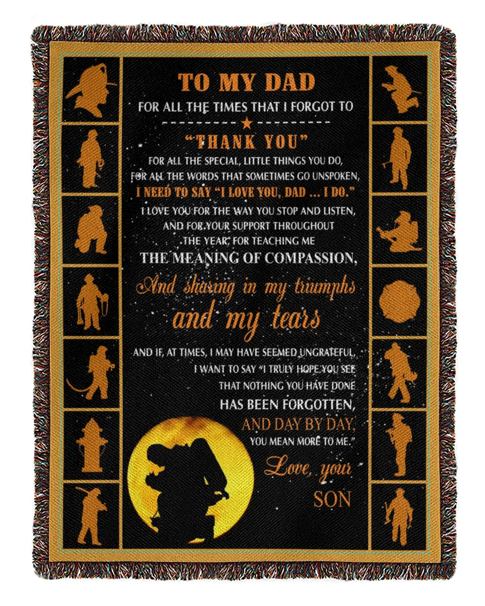 Father's Day Gifts, To My Firefighter Dad Papa Pop Daddy From Son Quilt Fleece Blanket