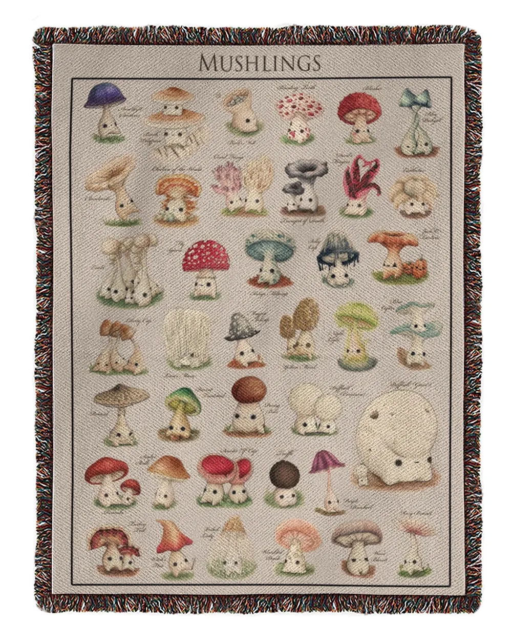 Mushling Woven Queen Blanket, Mushroom Fungi Tapestry Blanket