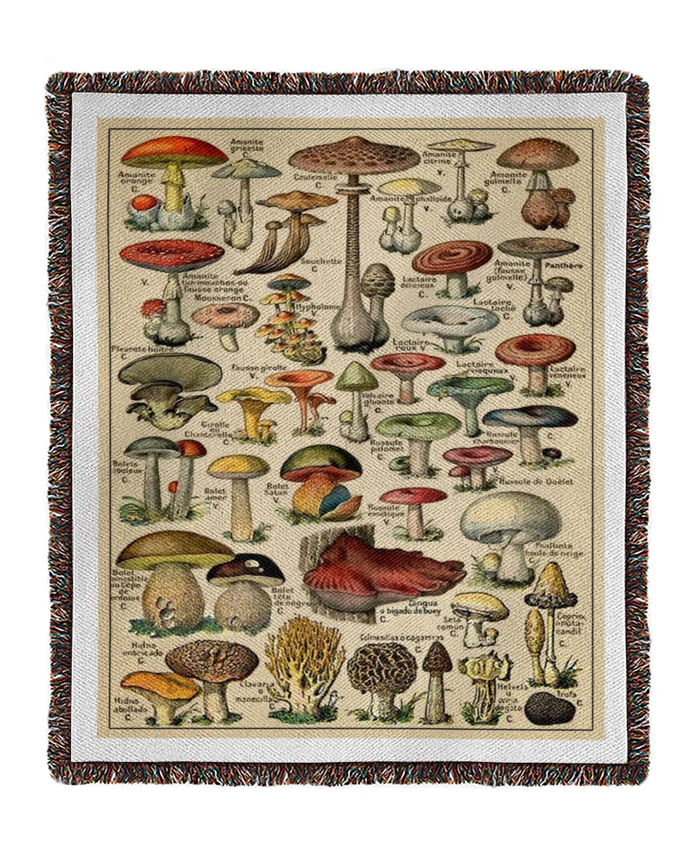 Vintage Mushroom Throw Woven Blanket, Mushroom Blanket Quilt