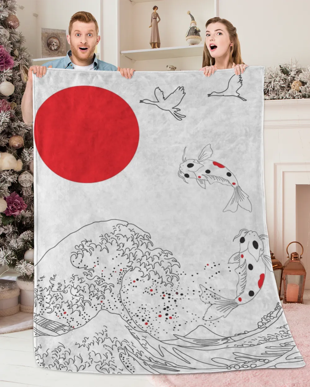 Japanese Kanagawa Wave And Koi Fish Blankets