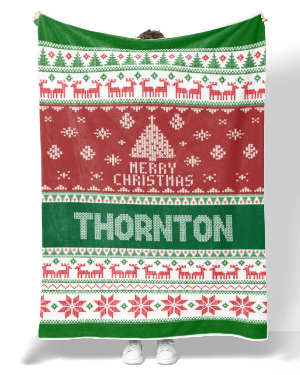 Merry Christmas Fleece Blanket, Personalized Christmas Blanket Gifts for Fbus04205 Thornton XMASBL01 Premium Mink Sherpa Blanket (60x80in) white 60x80in