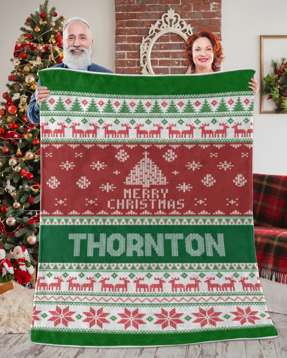 Merry Christmas Fleece Blanket, Personalized Christmas Blanket Gifts for Fbus04205 Thornton XMASBL01 Premium Mink Sherpa Blanket (60x80in) white 60x80in