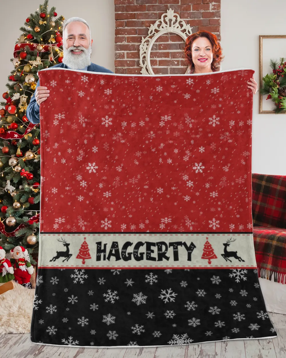 Personalized Christmas Blanket, Xmas Holiday Blanket, Custom Soft Cozy Sherpa Fleece Throw Blankets, Christmas Gift for Fbus04260 Haggerty XMASBL03 Premium Mink Sherpa Blanket (60x80in) white 60x80in