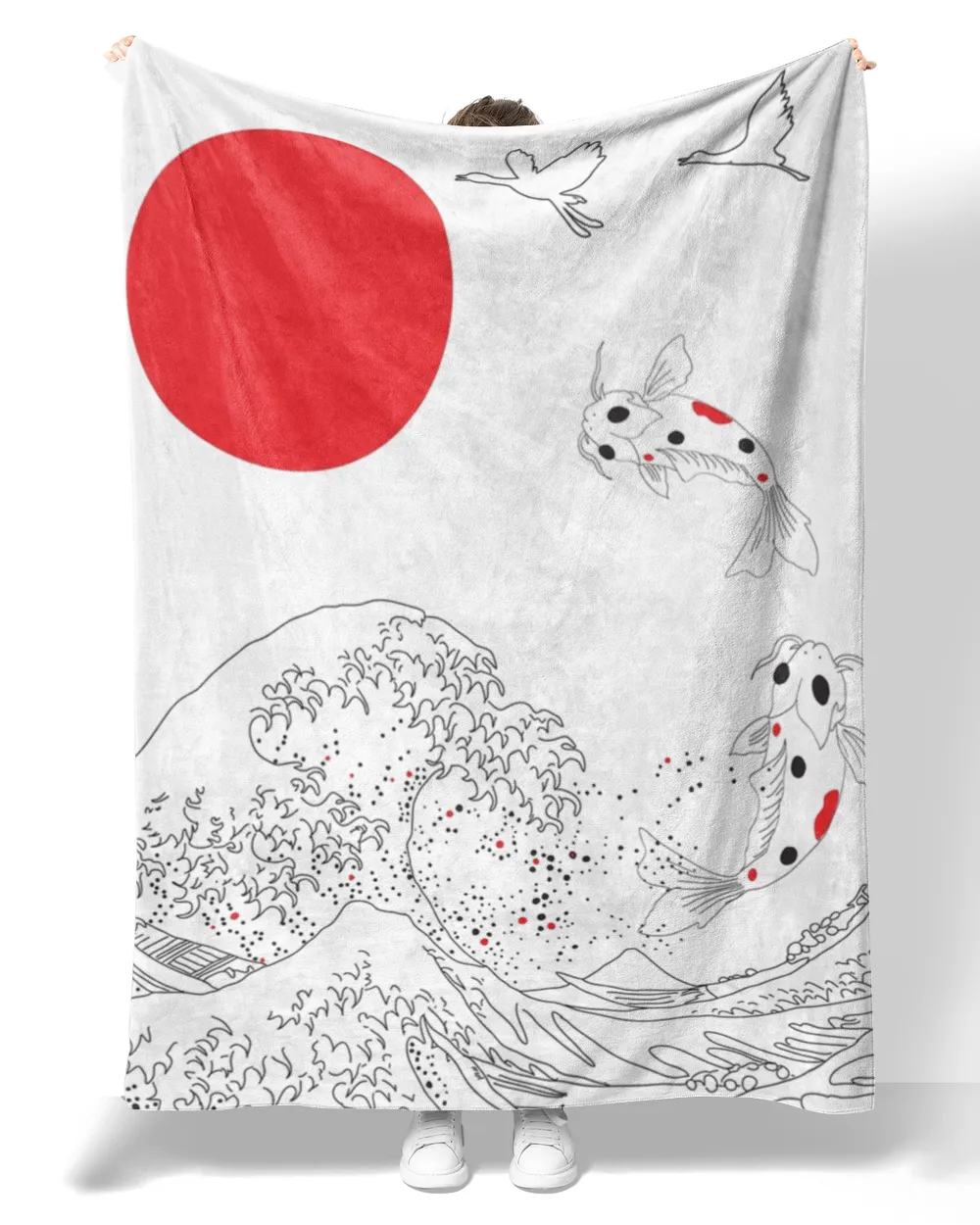Japanese Kanagawa Wave And Koi Fish Blankets