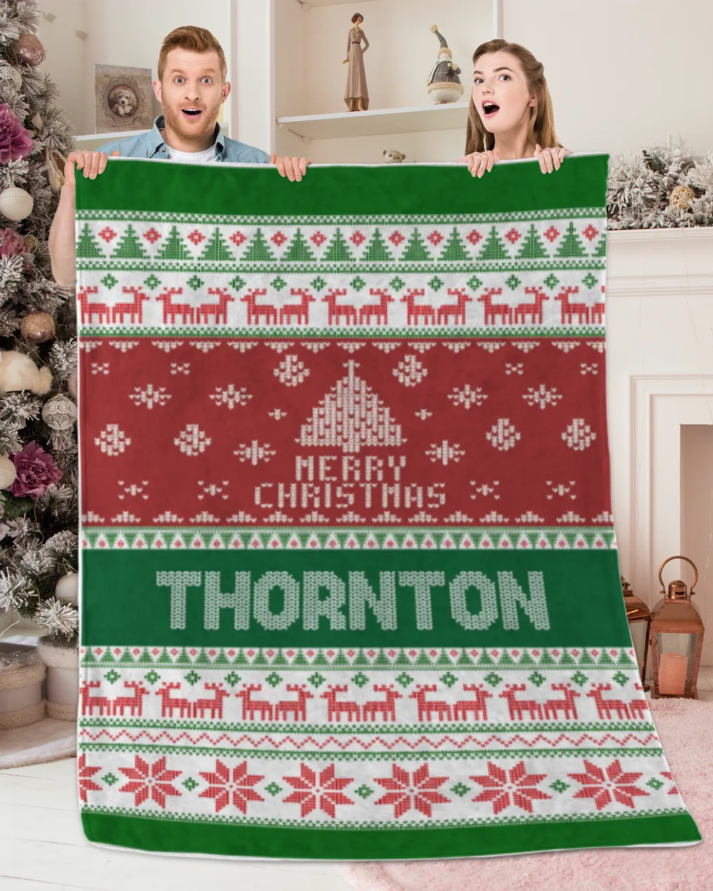 Merry Christmas Fleece Blanket, Personalized Christmas Blanket Gifts for Fbus04205 Thornton XMASBL01 Premium Mink Sherpa Blanket (60x80in) white 60x80in