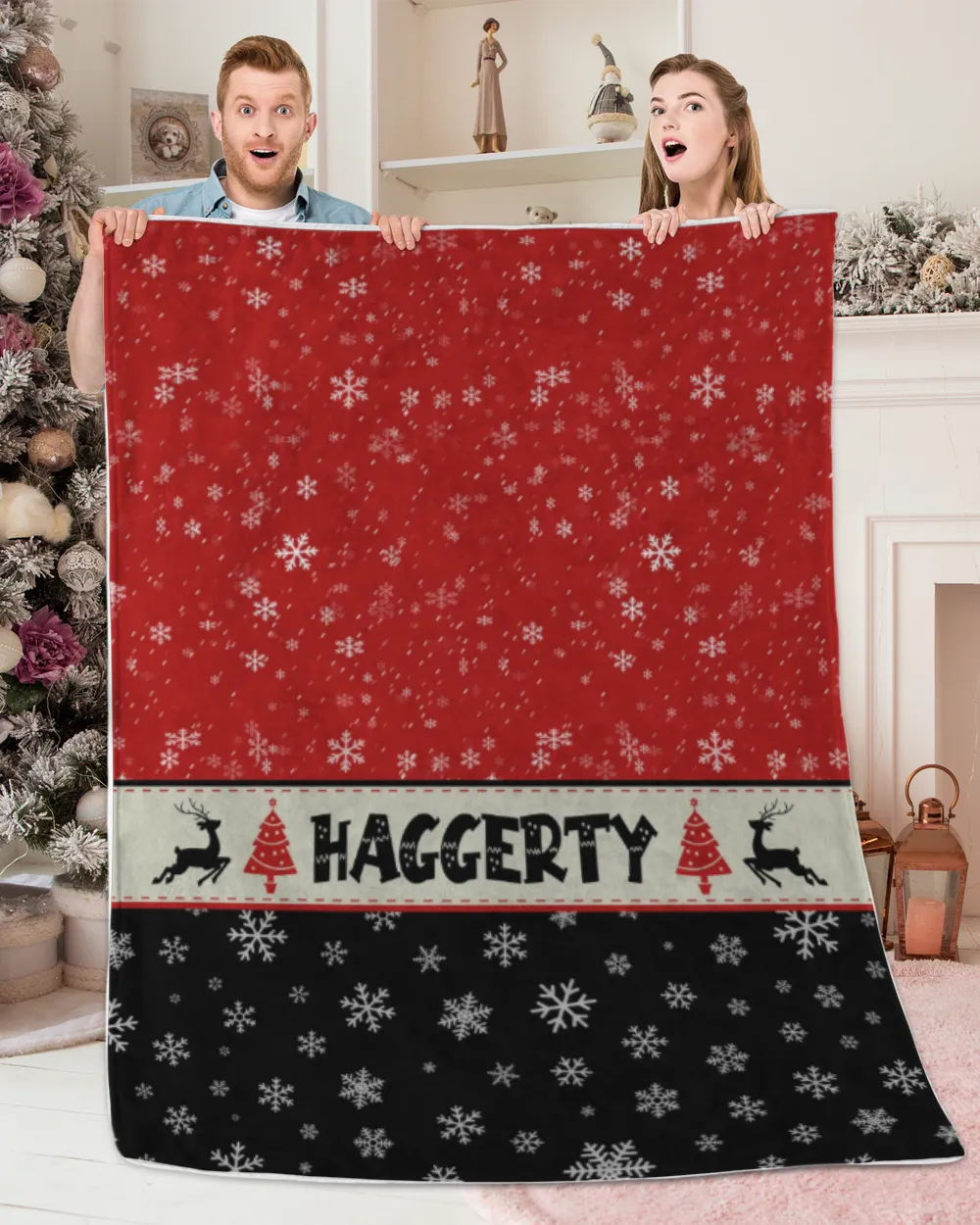 Personalized Christmas Blanket, Xmas Holiday Blanket, Custom Soft Cozy Sherpa Fleece Throw Blankets, Christmas Gift for Fbus04260 Haggerty XMASBL03 Premium Mink Sherpa Blanket (60x80in) white 60x80in