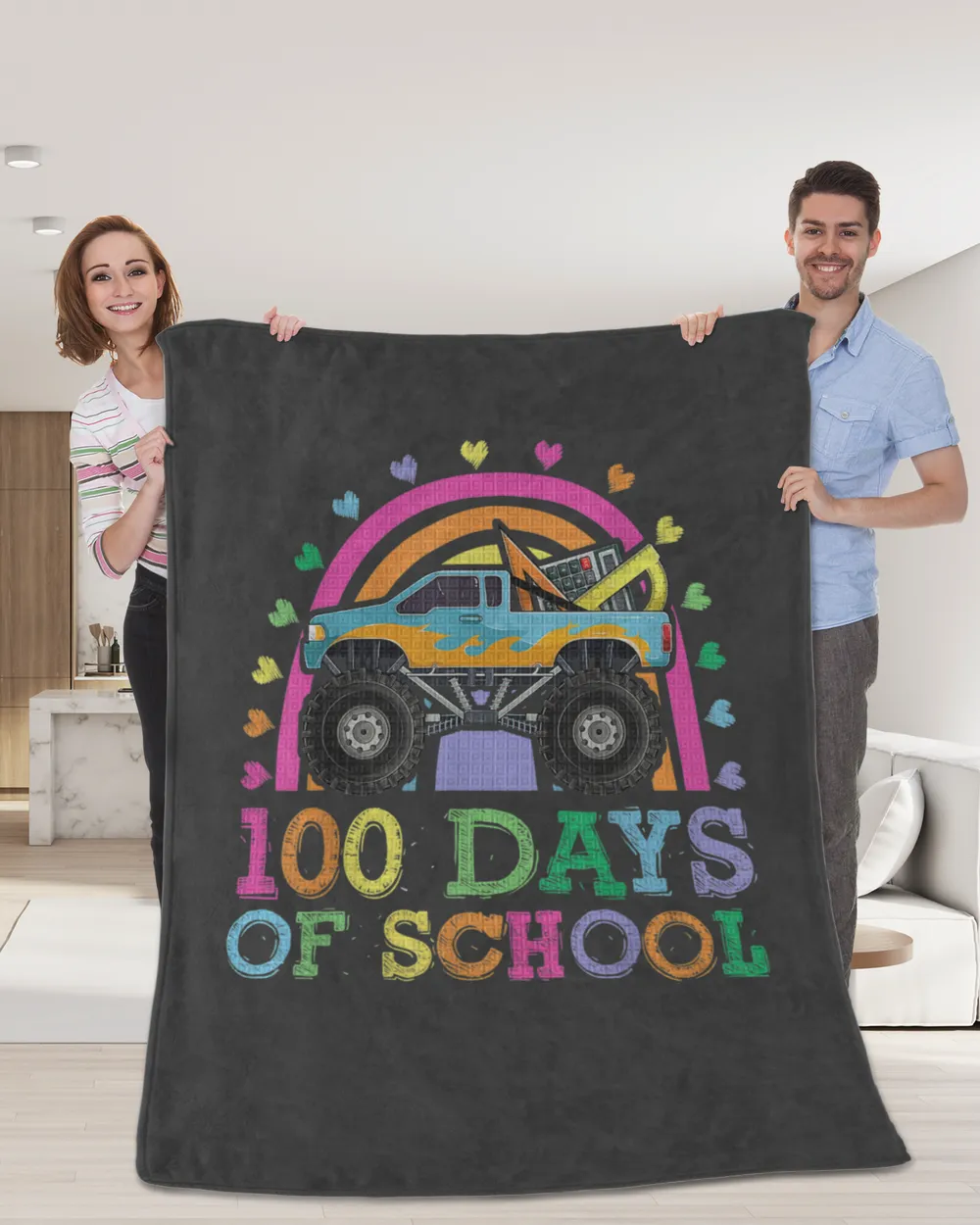 100 Days Of School Rainbow Monster Truck Shirt, Kids Boys copy