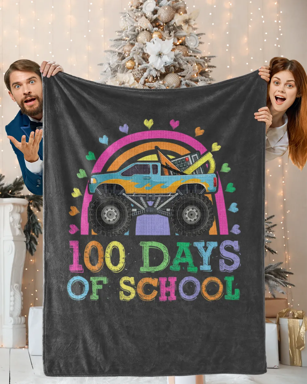 100 Days Of School Rainbow Monster Truck Shirt, Kids Boys copy