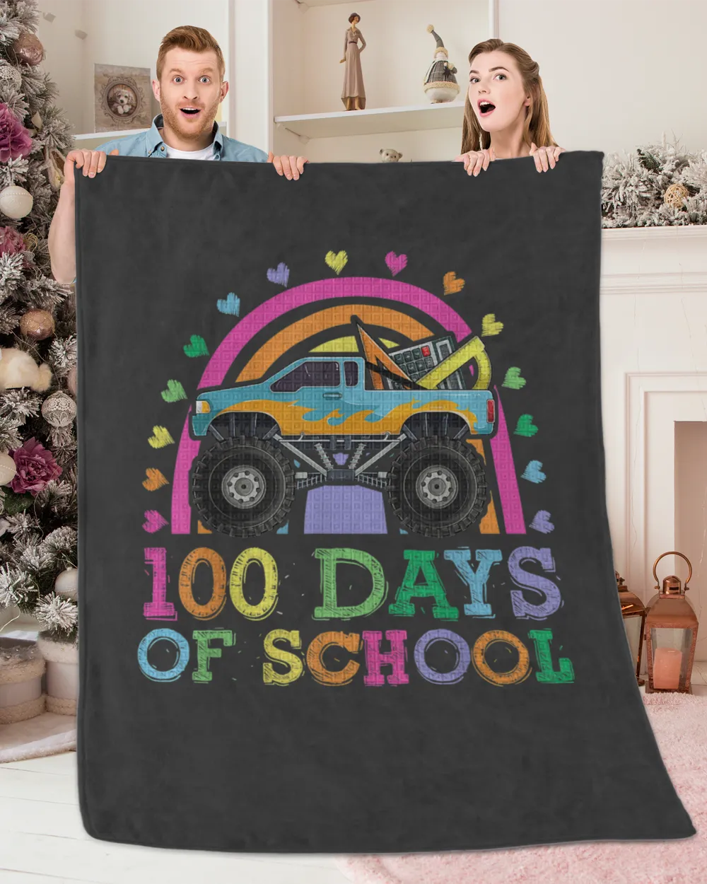 100 Days Of School Rainbow Monster Truck Shirt, Kids Boys copy