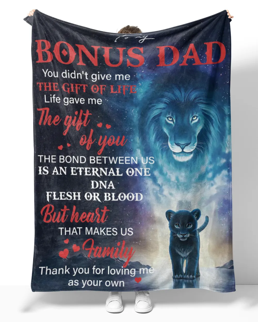 Father's Day Gifts, To My Bonus Dad Papa Pop Daddy Quilt Fleece Blanket