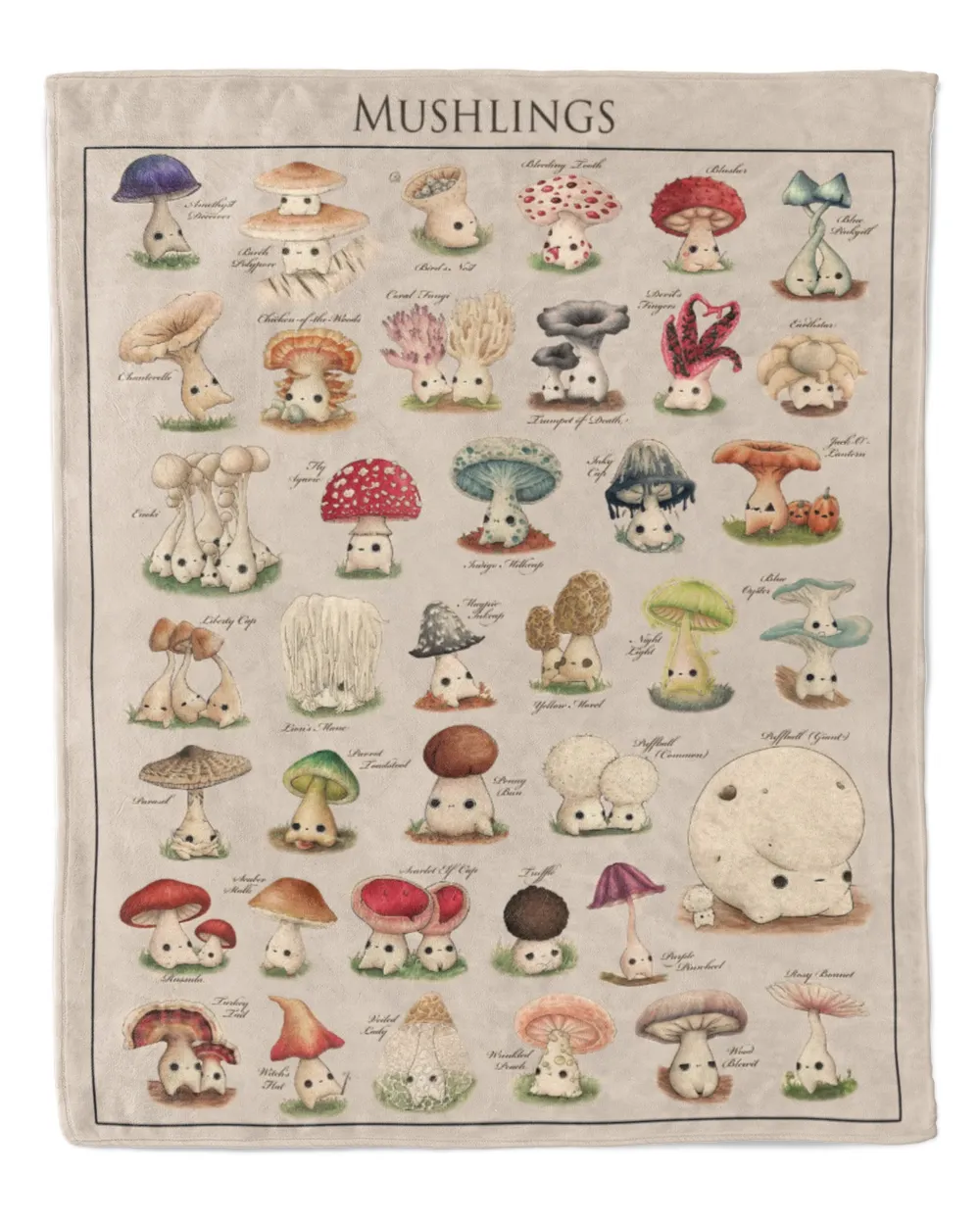 Mushling Woven Queen Blanket, Mushroom Fungi Tapestry Blanket