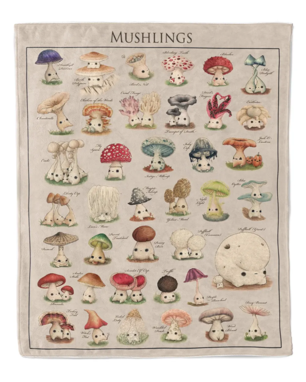 Mushling Woven Queen Blanket, Mushroom Fungi Tapestry Blanket