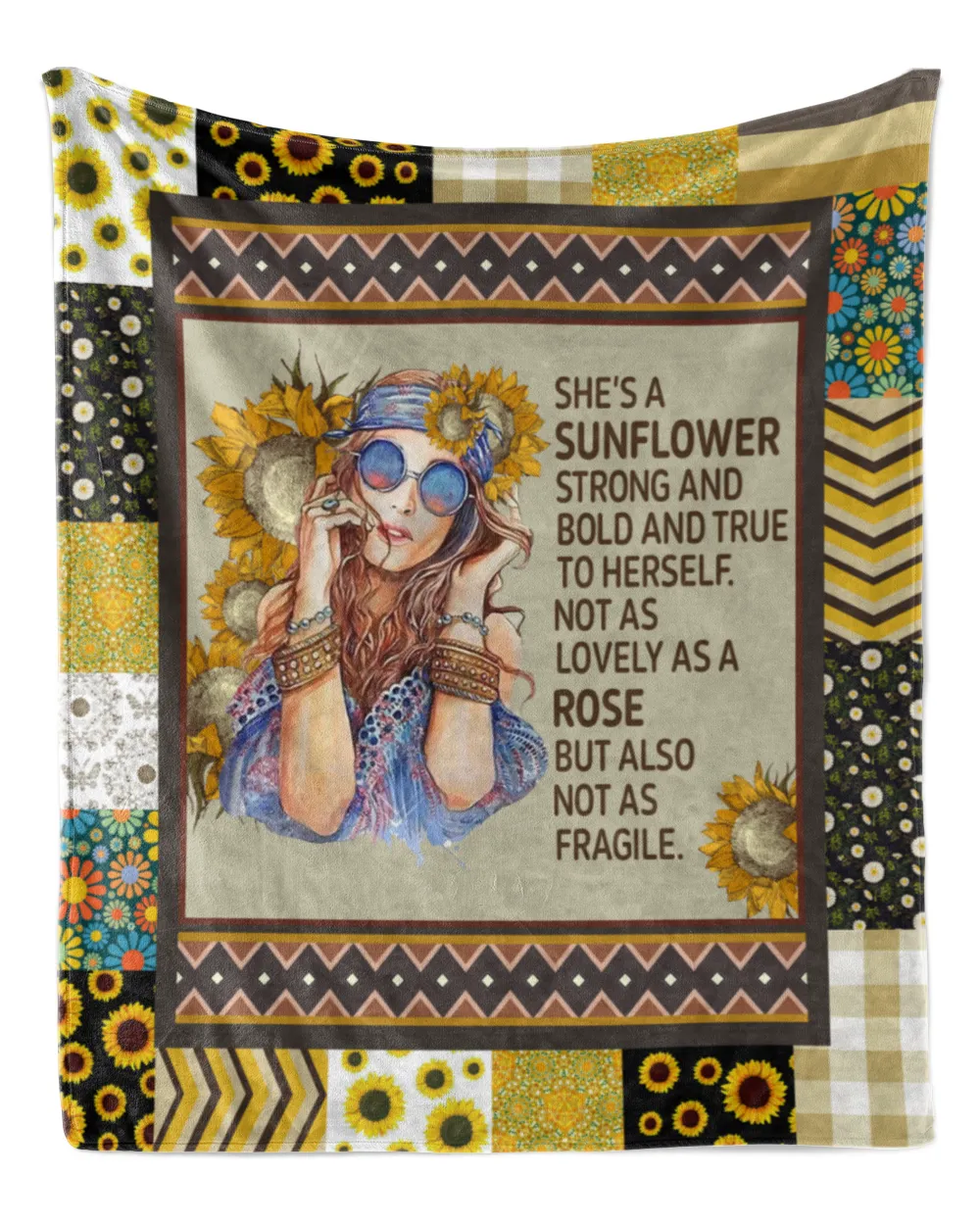 Sunflower Fleece Blanket, She's A Sunflower Strong And Bold And True To Herself