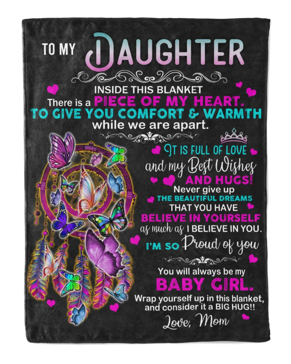 To My Dauughter full Color Quilt Fleece Blanket Bundle