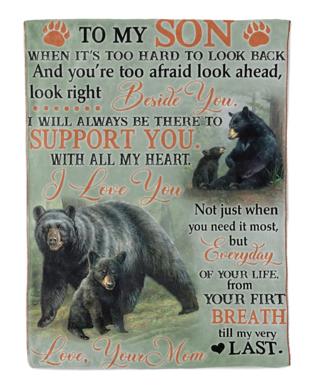 Family Bear to my son Cozy Plush Fleece Blanket (30x40in) white 30x40in