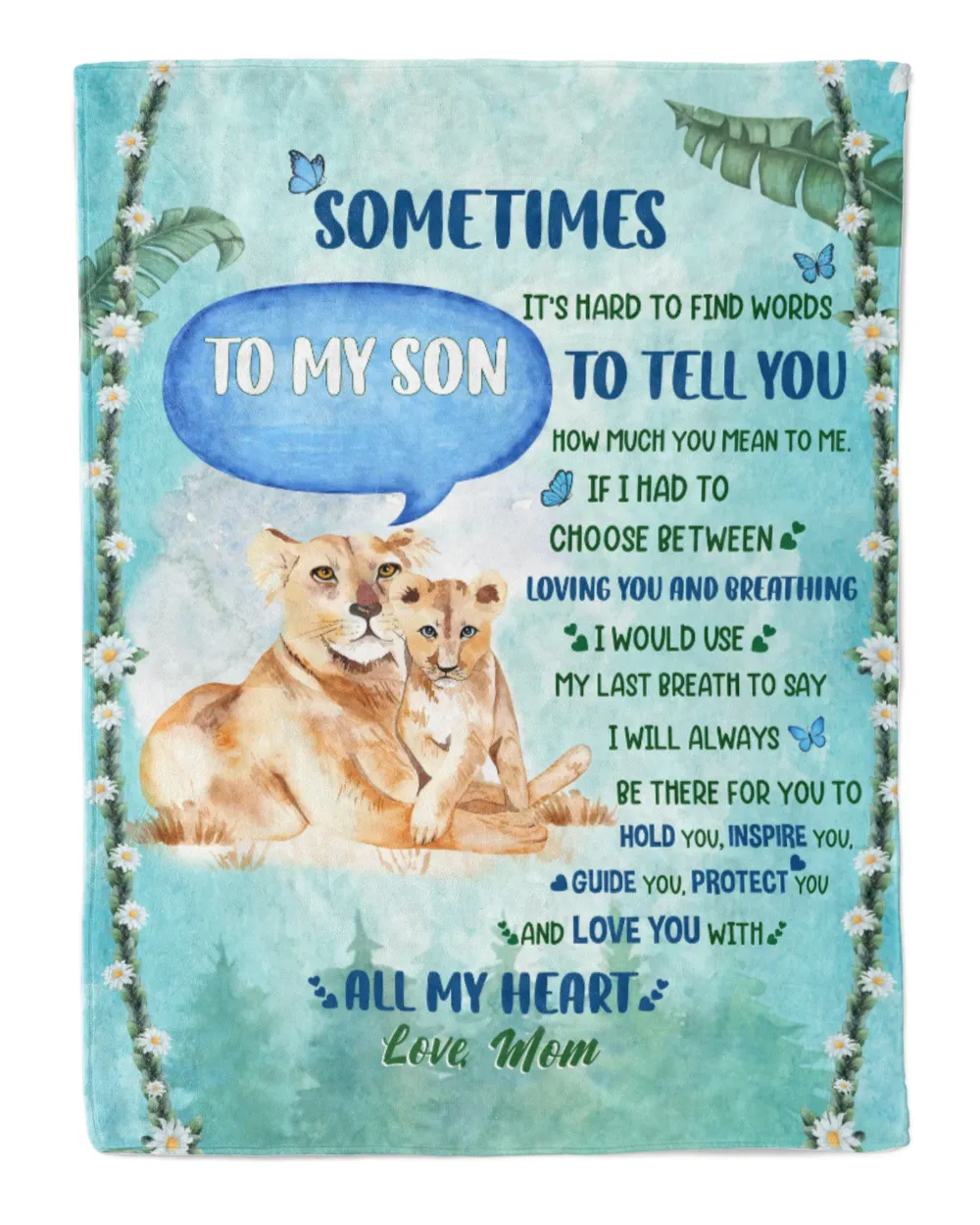 To My Son Lion Mom Love Cozy Plush Fleece Blanket (30x40in) white 30x40in