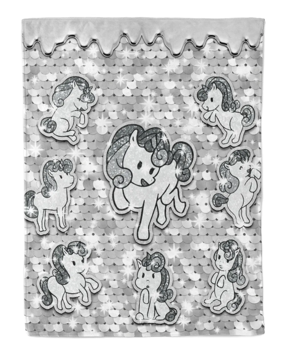 Unicorn Sivler Glitter Cozy Plush Fleece Blanket (30x40in) white 30x40in