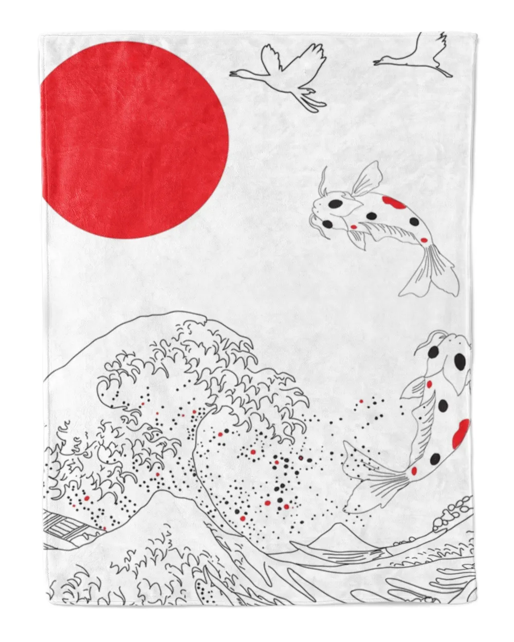 Japanese Kanagawa Wave And Koi Fish Blankets