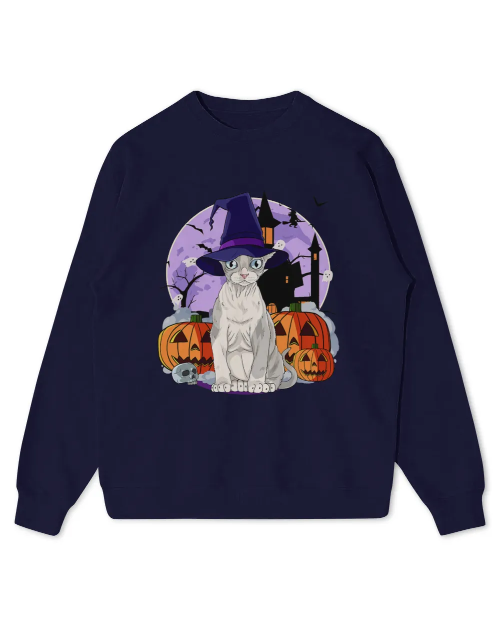 Cute Devon Rex Cat Halloween Witch Pumpkin