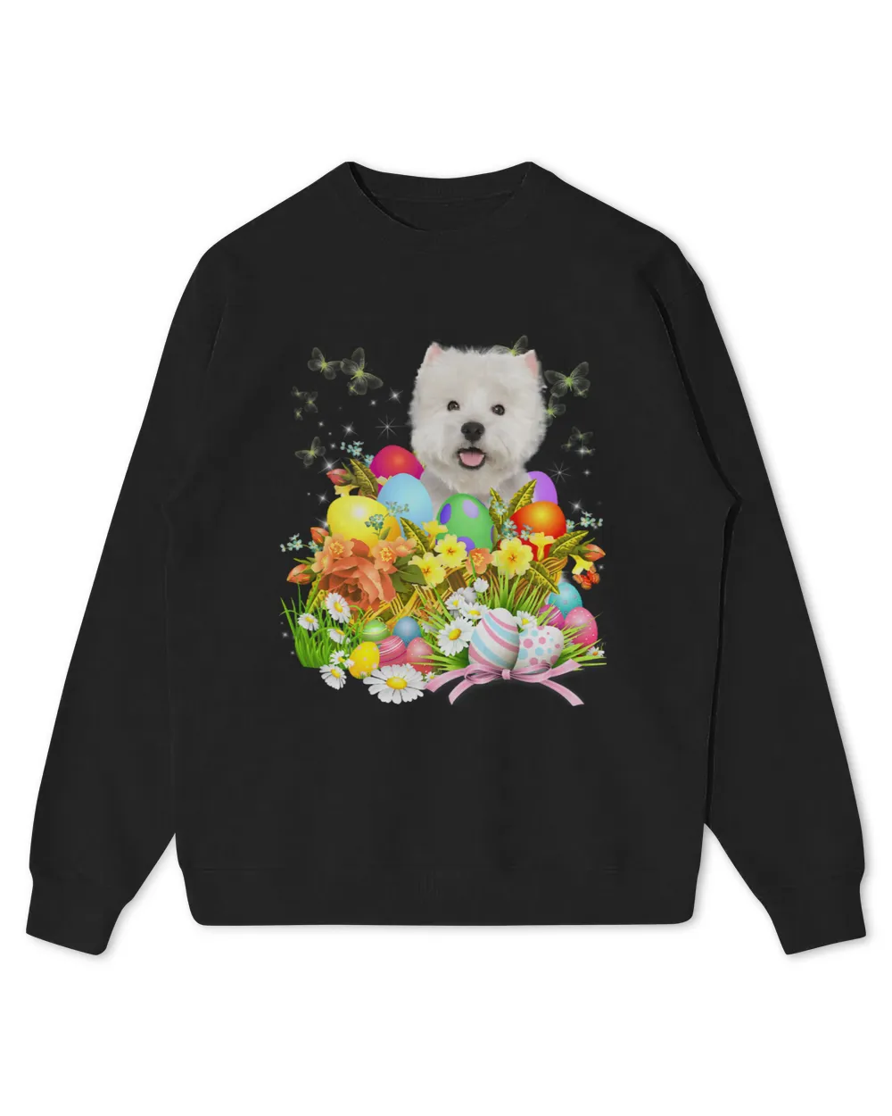 Westie Bunny Dog With Easter Eggs Basket Cool Kids Standard Sweatshirt black xs