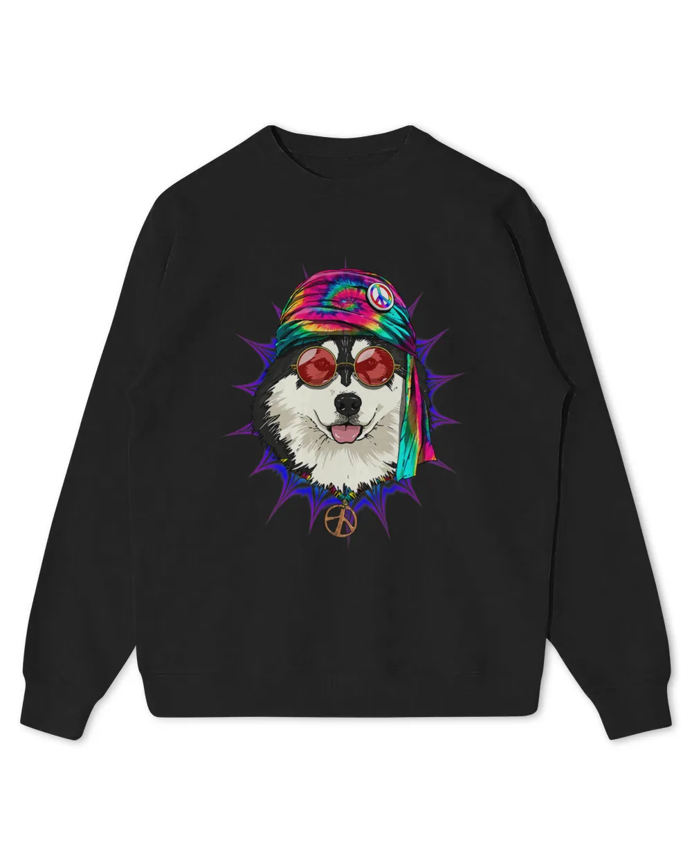 Hippie Alaskan Malamute Dog Tie Dye Peace Sign Psychedelic