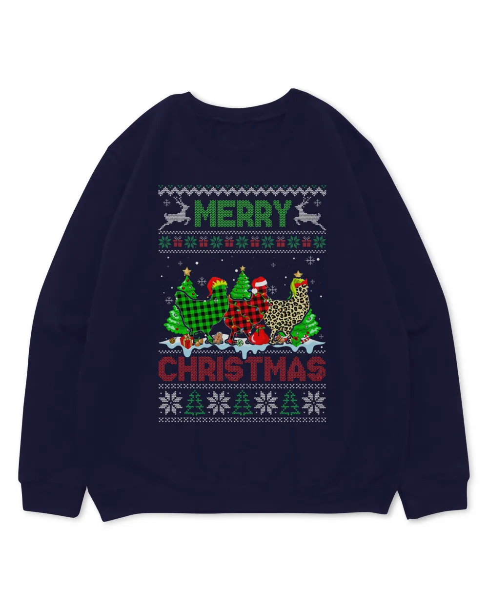 Funny Chicken Green Red Plaid Leopard Merry Christmas