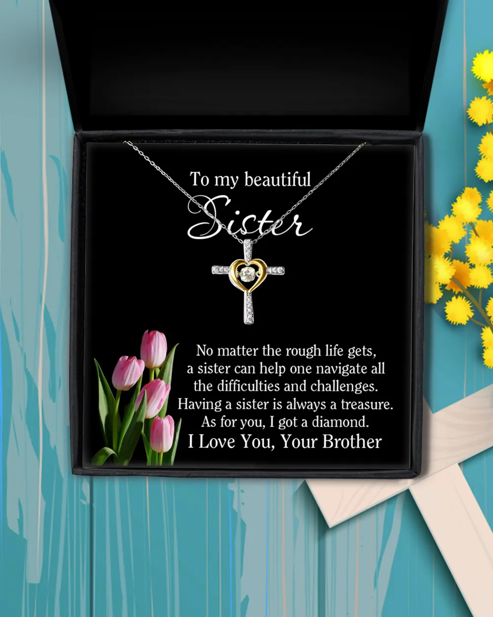 To My Sister Gift Necklace, Sister Meaning Gift from Brother, Brother to Sister Keepsake with Message Card, Birthday Gift for Sister