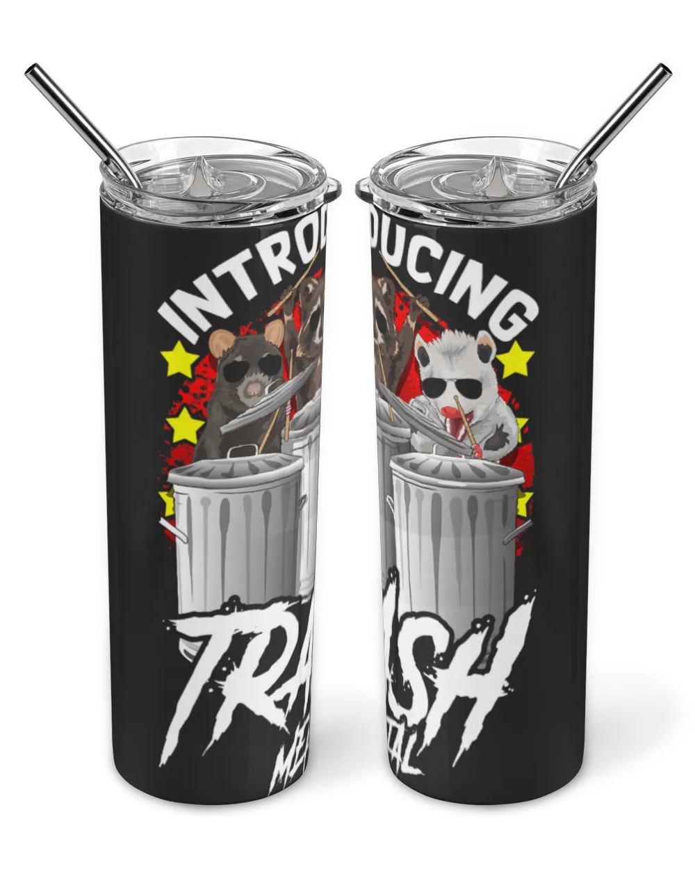 Funny Drummer Raccoons Funny Raccoon Playing Drums Rodent Band Drummer Skinny Tumbler black 20oz
