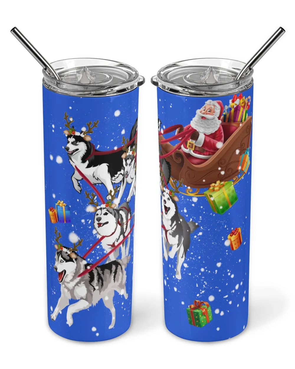 Merry Christmas with Husky Reindeer Wine Tumbler (12 oz)