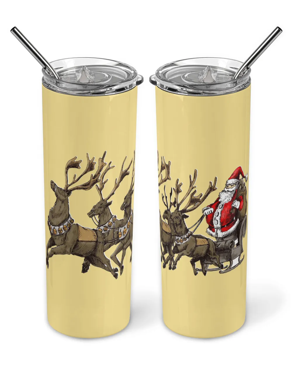 Santa Claus sitting on a reindeer-drawn sleigh Premium Water Bottle