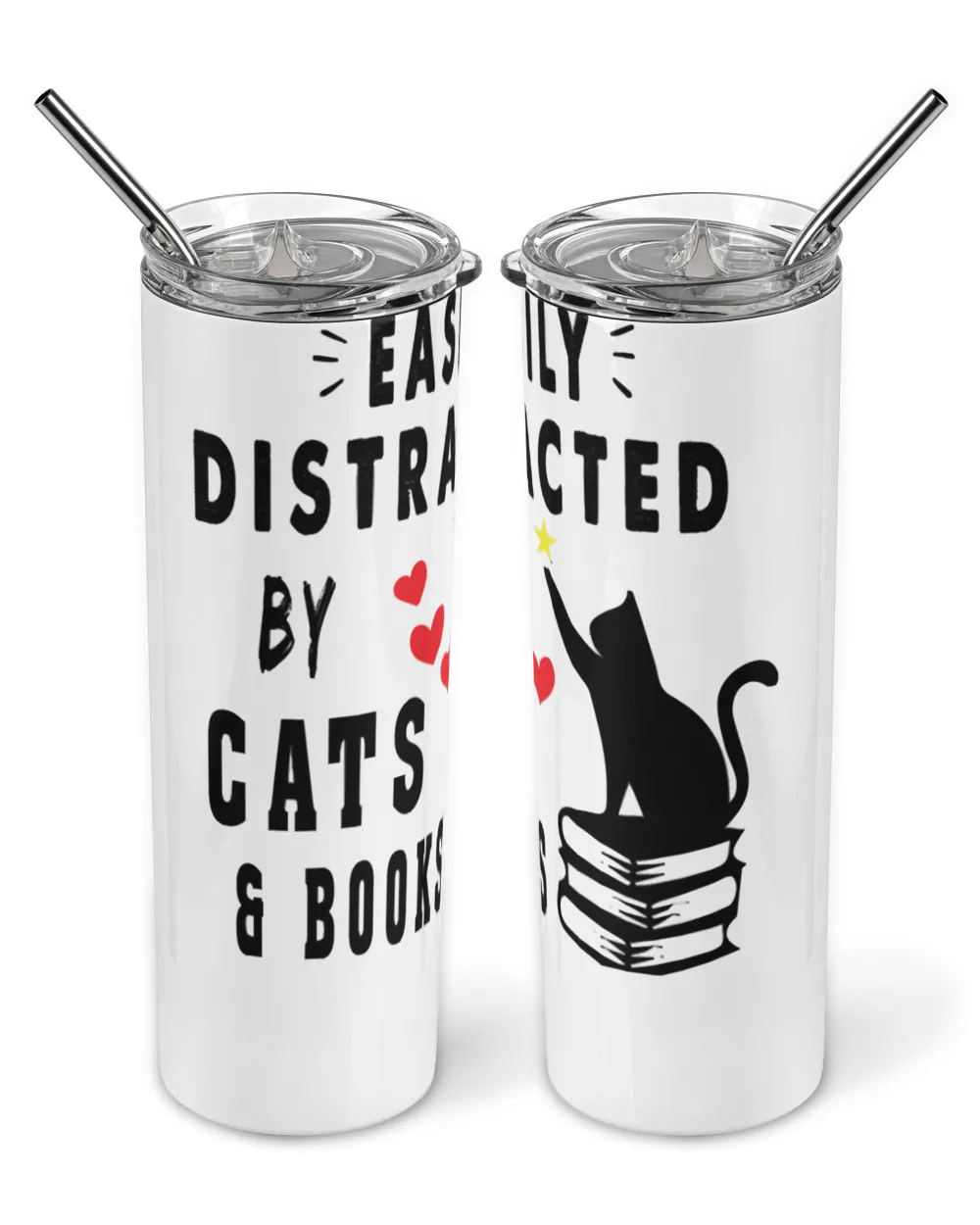 Easily Distracted by Cats and Books - Cat & Book Lover Classic T-Shirt