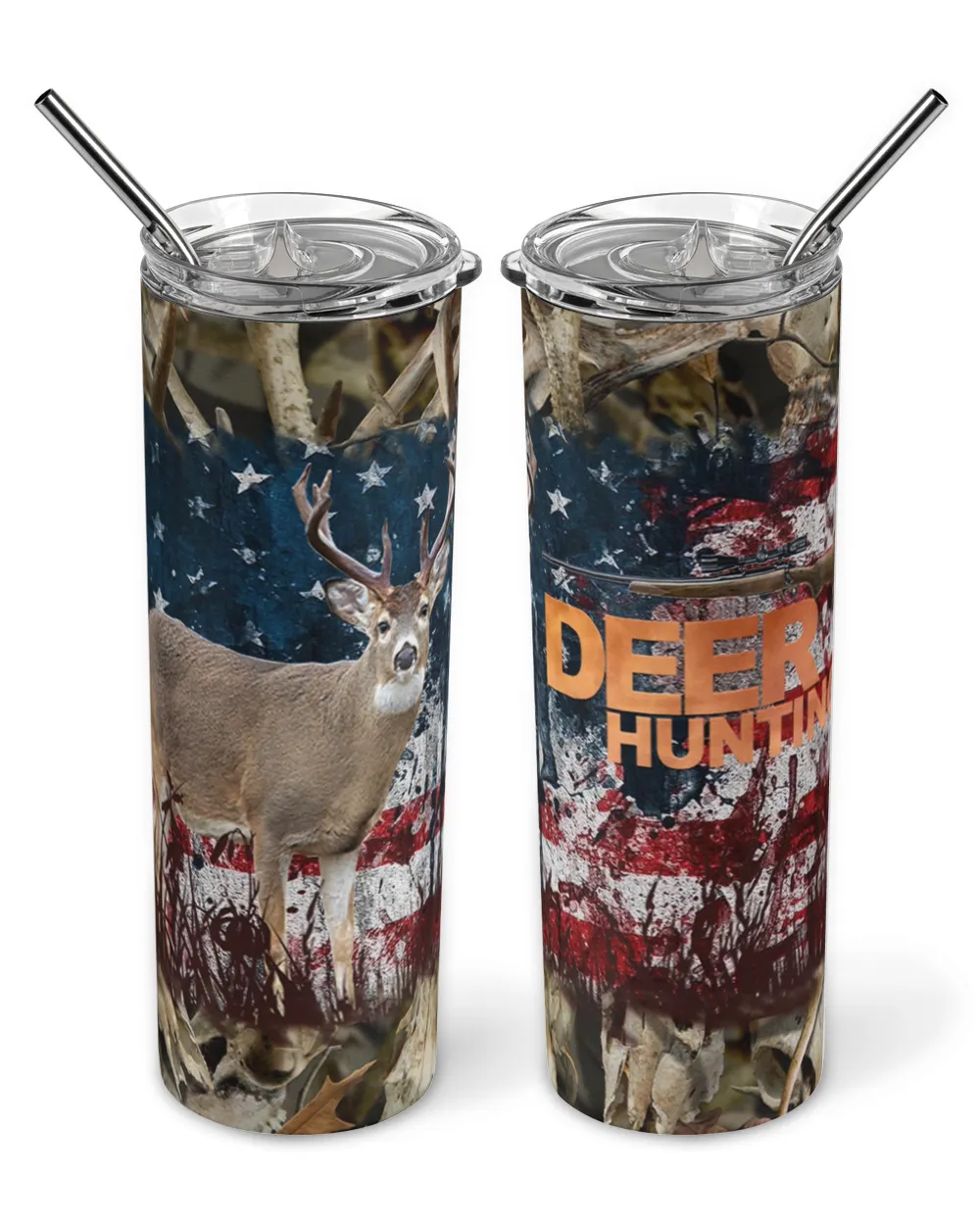 Skinny Tumbler American Hunting Deer Camo Skinny Tumbler white 20oz