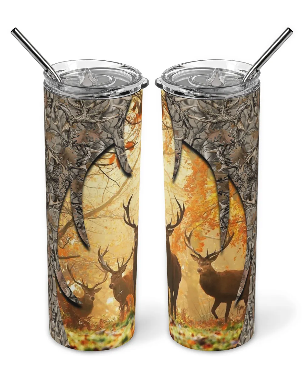 Skinny Tumbler Hunting Deer Camo Skinny Tumbler white 20oz