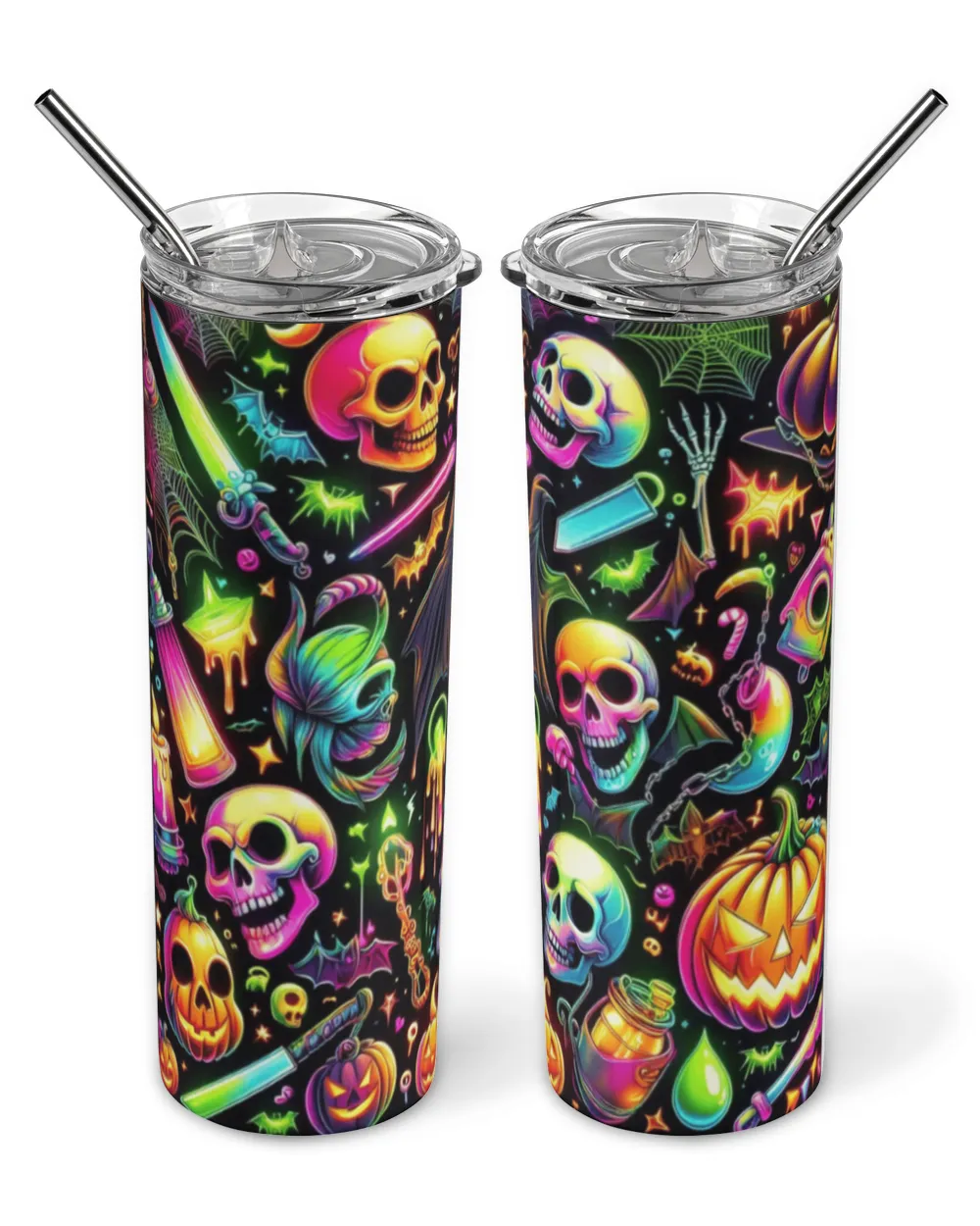 Neon Nightmare Halloween Tumbler Skinny Tumbler white 20oz