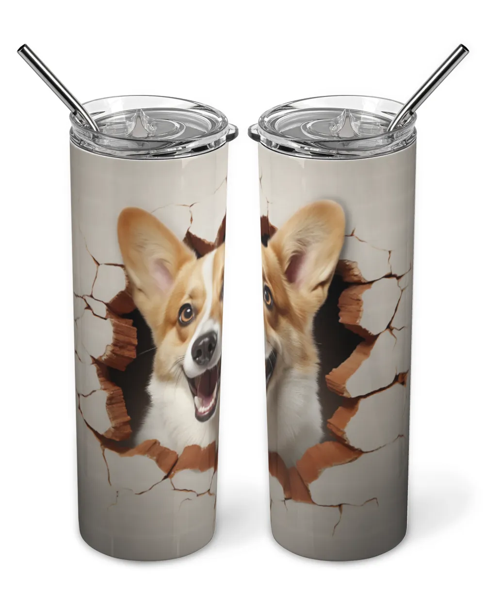 3D Corgi Tumbler 1 Skinny Tumbler white 20oz