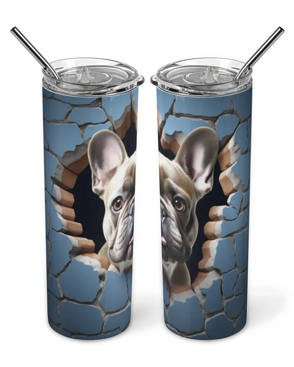 3D French Bulldog Tumbler 1 Skinny Tumbler white 20oz