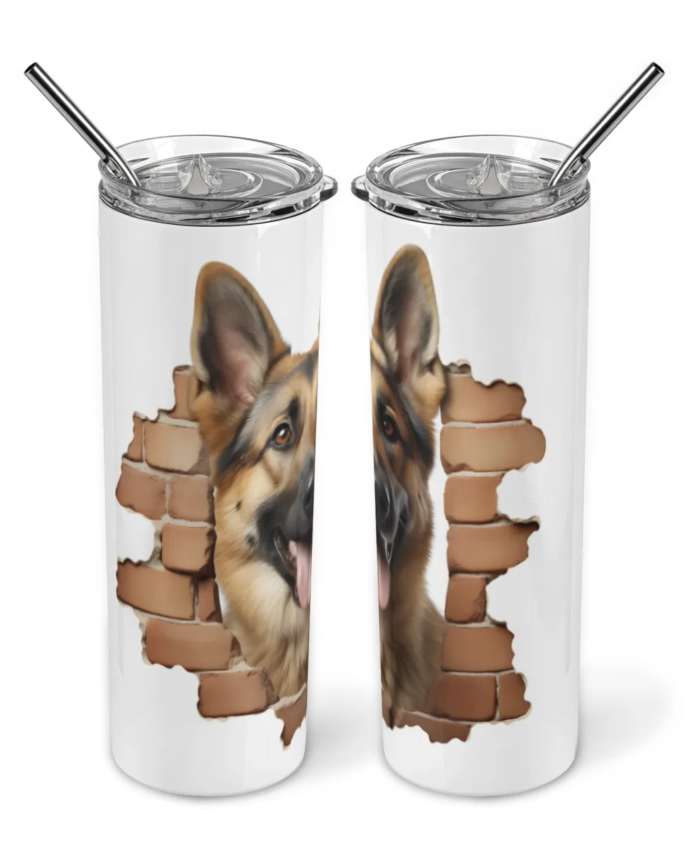 3D German Shepherd Tumbler 2 Skinny Tumbler white 20oz