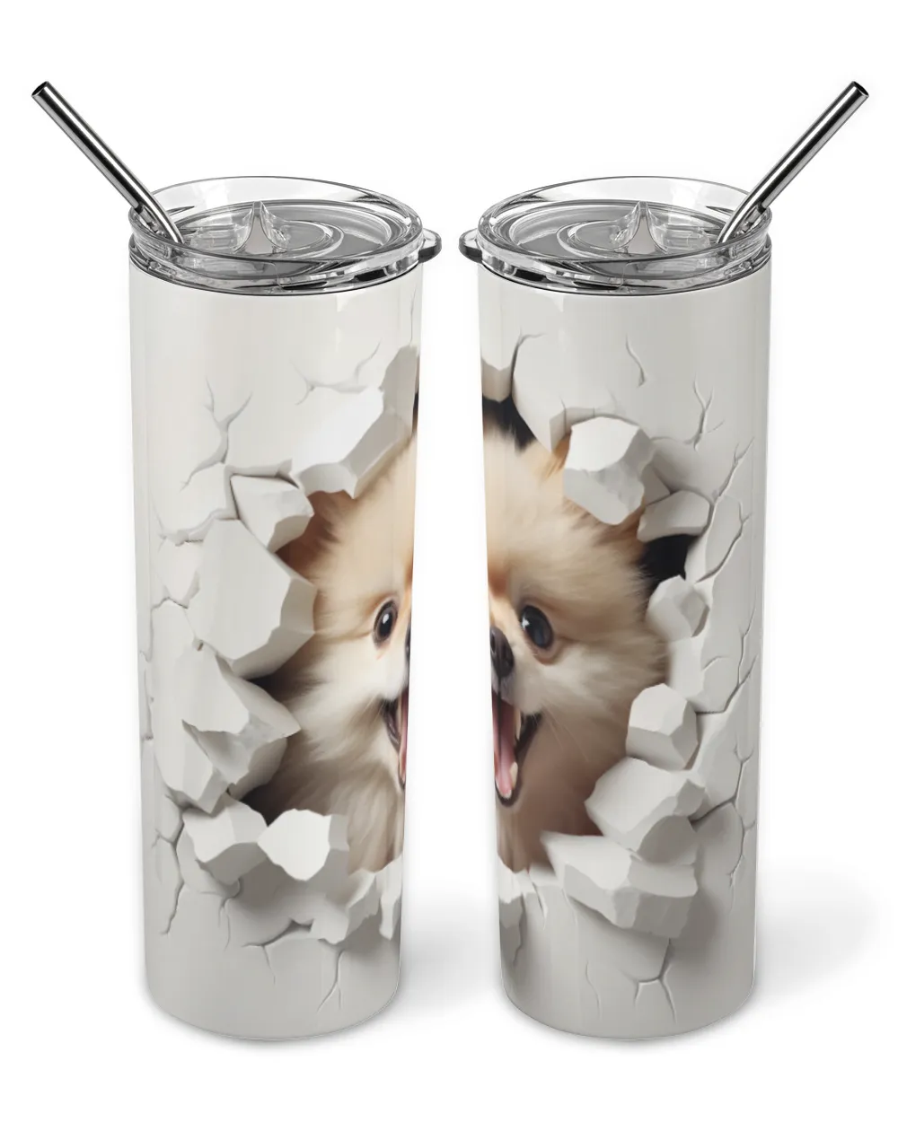 3D Pomeranian Tumbler Skinny Tumbler white 20oz