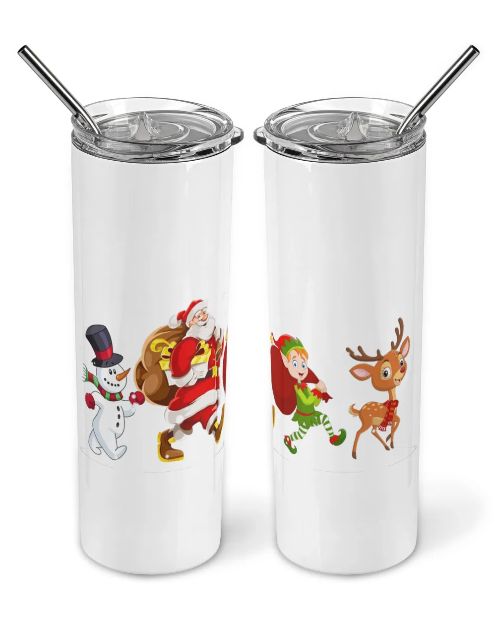 Snowman Santa Elf And Reindeer Black Mug 11oz