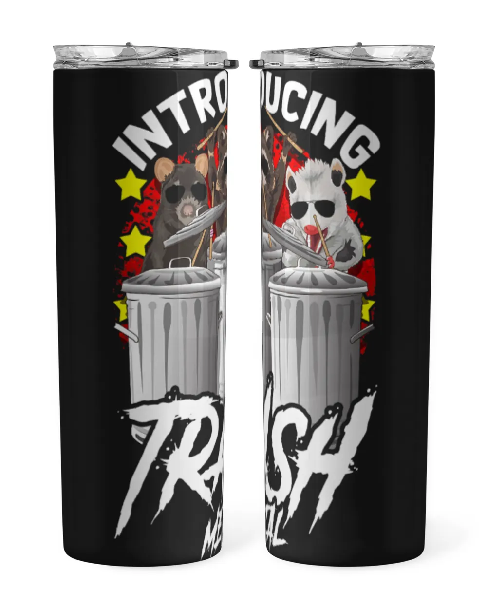 Funny Drummer Raccoons Funny Raccoon Playing Drums Rodent Band Drummer Skinny Tumbler black 20oz
