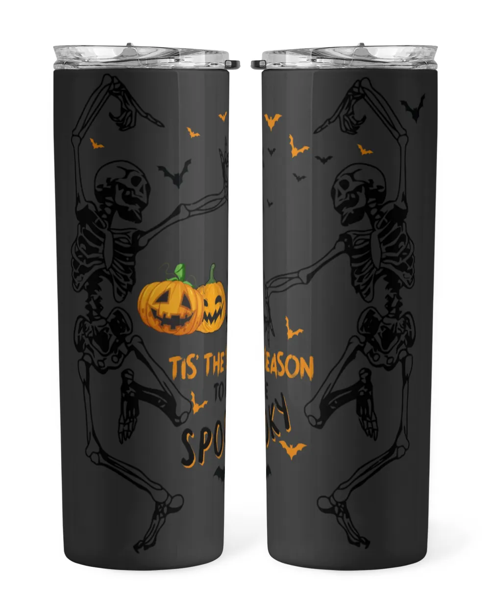 Tis The Season to be spooky Halloween Spooky White Mug, skeleton bat wings pumpkin Halloween